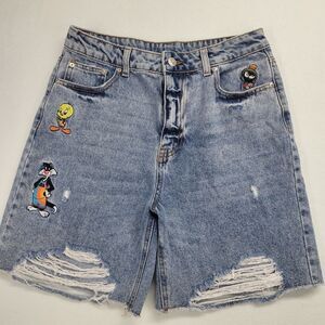 Space Jam‎ Embroidered Denim Jean Shorts Tune Squad Mom Short Retro Cartoon 28